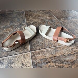 Tory Burch Double Strap Slingback T Logo Sport Sandal- Tan/Cream, Size 7.5M